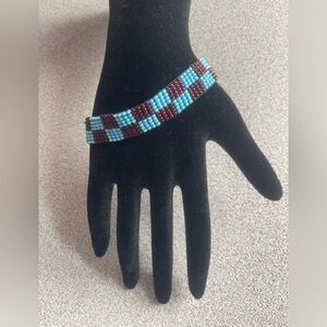 Native American Red & Blue Beaded Bracelet